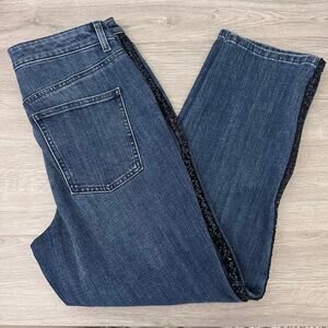 Talbots High Waist Straight Ankle Jeans Sz 8 Sequin Stripe Stardust Wash